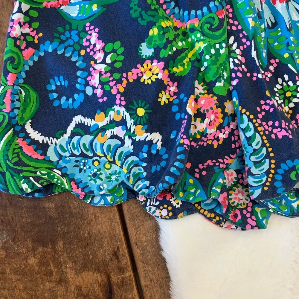 Lilly Pulitzer Navy Blue Floral Scallop Hem Shorts - Picture 2 of 5